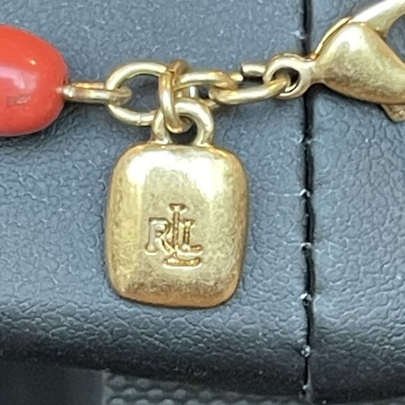 Designer RALPH LAUREN Red/Coral Color Station Bead Medallion Layering Necklace - Picture 7 of 7